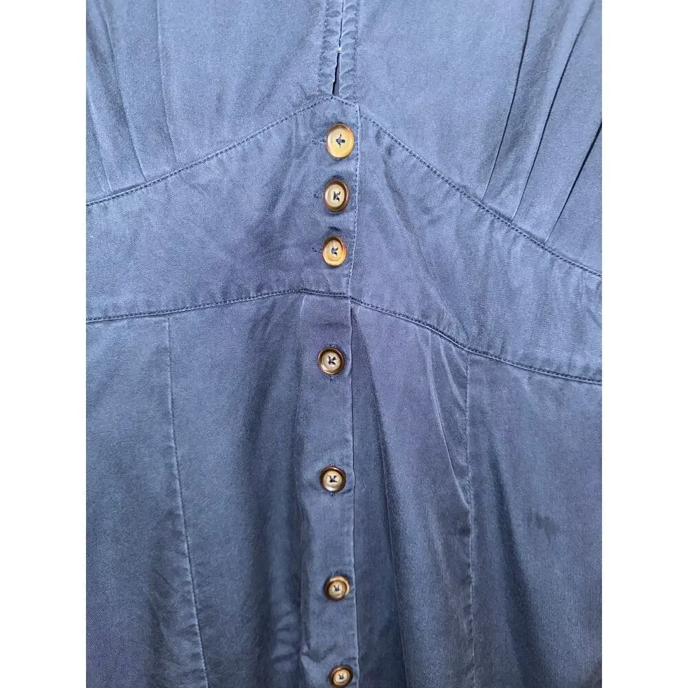 Quince Midnight Blue VNeck Button Down Cap Sleeve Minimalist Mini Dress Size XL
